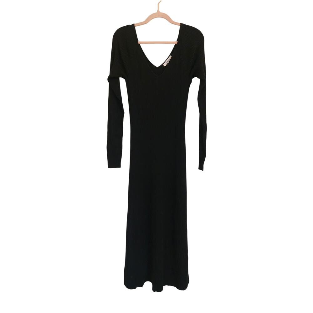 NWT Madewell The Signature Knit V-Neck Midi Dress Black L